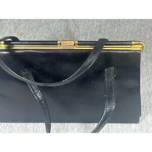 Vintage Women's Purse Genuine Calfskin Purse Leather Black With Gold-Tone Trim